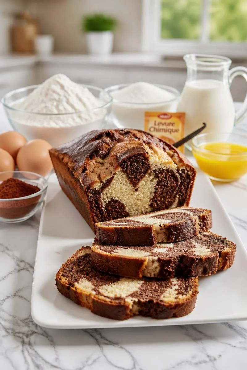 Cake marbré chocolat vanille moelleux, une délicieuse pâtisserie marbrée