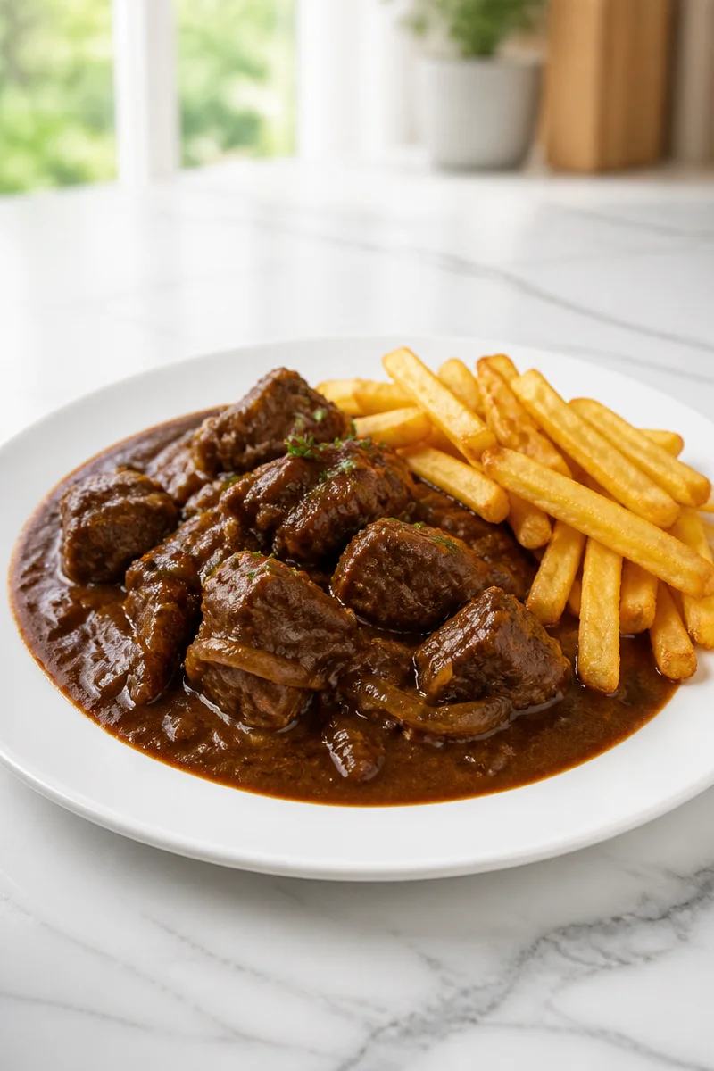 Carbonade flamande à la bière brune, un plat traditionnel belge.