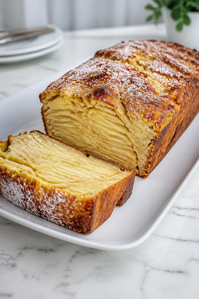 Gâteau invisible aux pommes fondant sur une assiette, dessert savoureux et léger