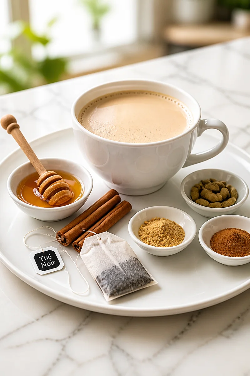 Recette de Latte Chai Épicé Fait Maison dans une tasse élégante