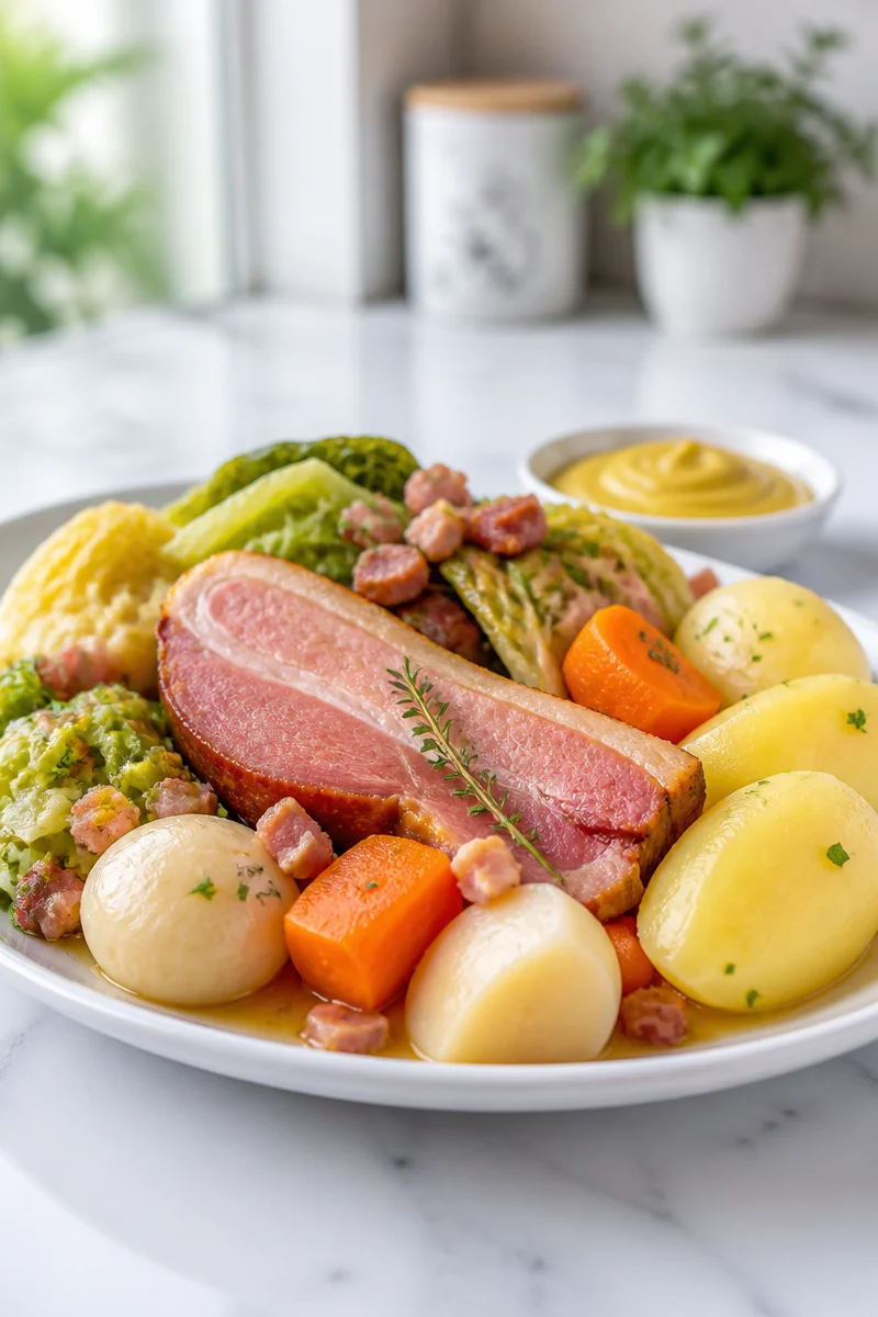 Mouthwatering potée au chou vert fumé, a hearty dish full of flavor.