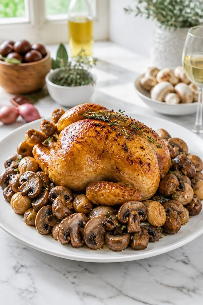 Recette de Poulet Rôti aux marrons et champignons pour l'automne