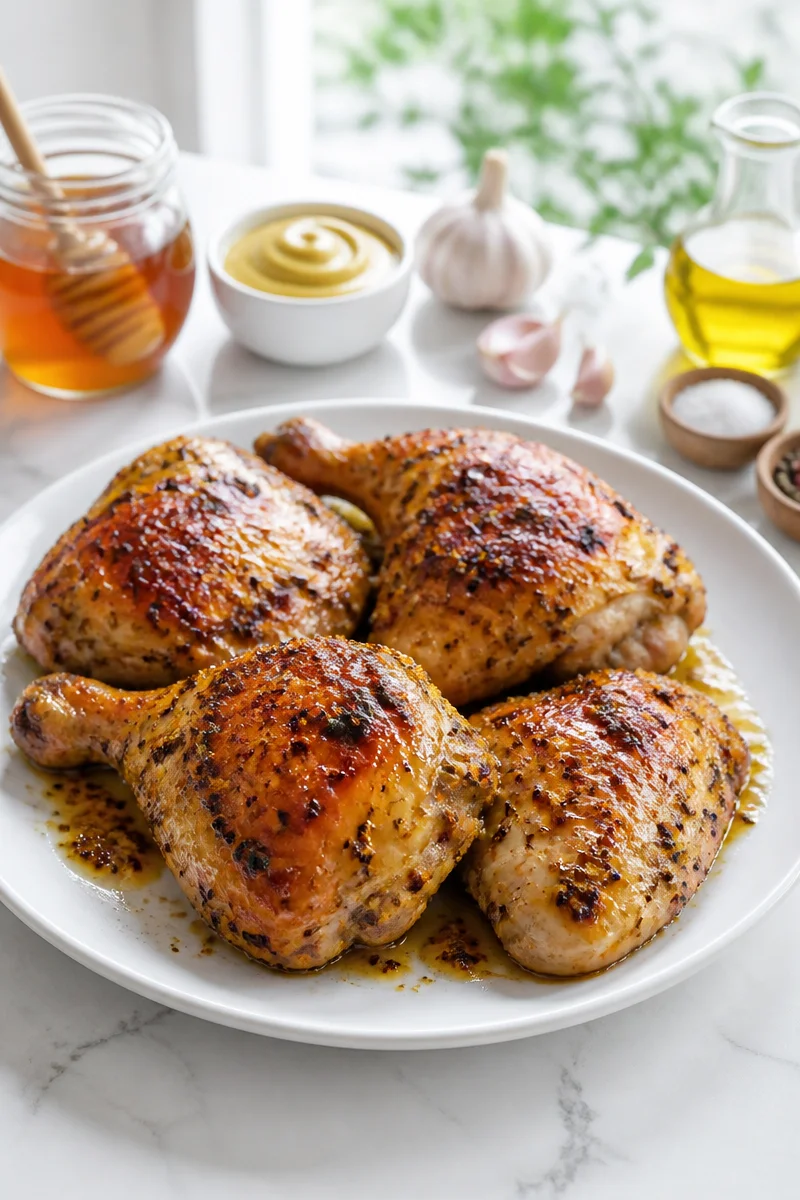 Recette de poulet rôti miel moutarde, plat savoureux et facile à réaliser.
