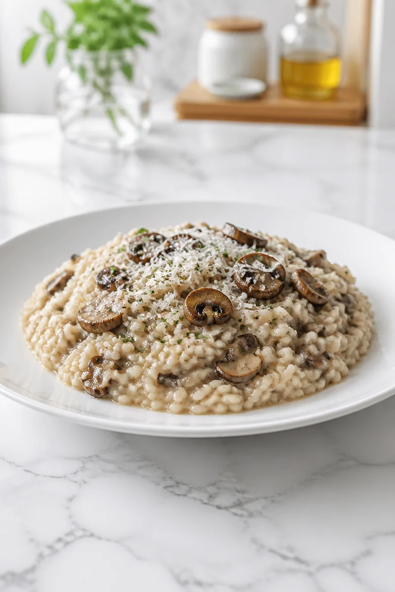 Risotto aux champignons et parmesan fait maison, plat savoureux et réconfortant.