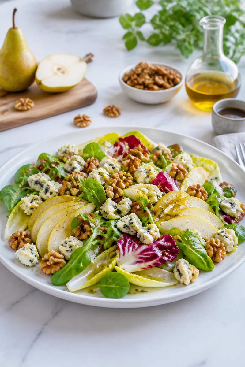 Salade d'automne avec noix croquantes garnie de légumes frais