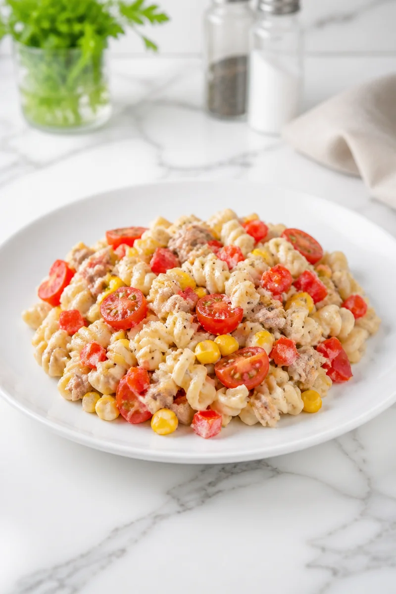 Salade de pâtes au thon, idéale pour la rentrée et les repas rapides.
