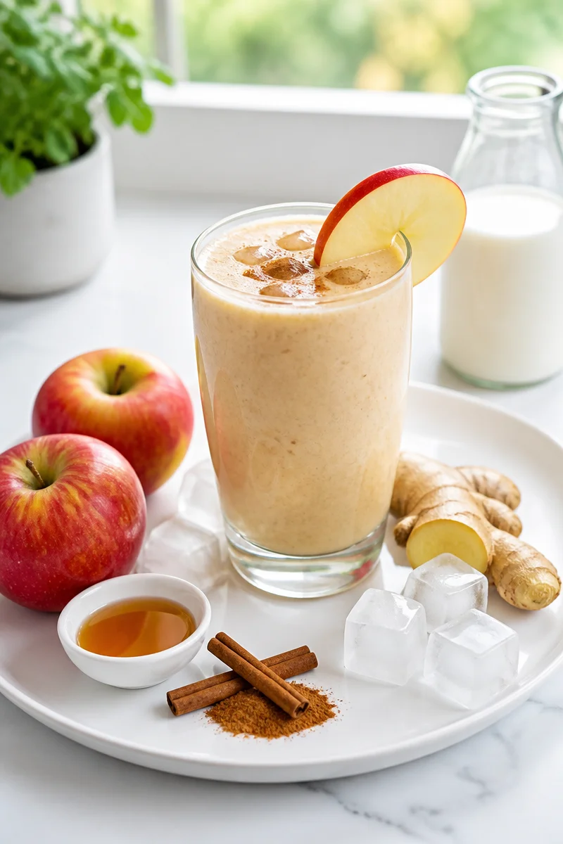 Smoothie pomme cannelle gingembre frais dans un verre