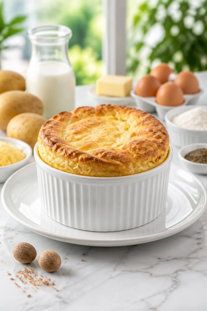 Soufflé salé à base de pomme de terre et fromage, plat aérien et savoureux